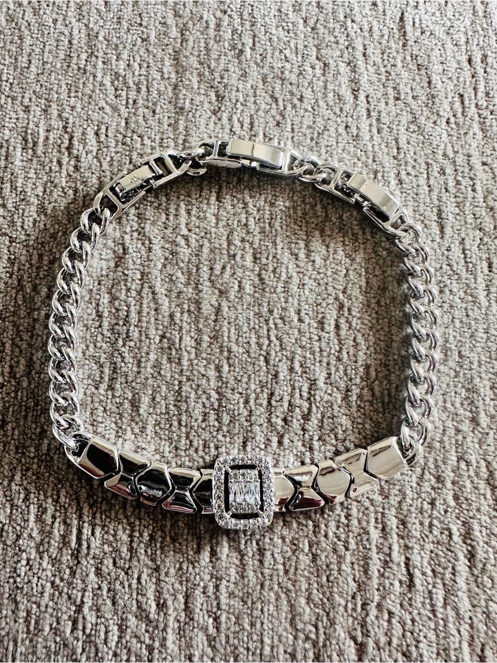 Cuban Chain Bracelet with Cubic Zirconia Centerpiece
